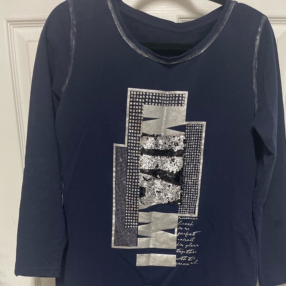 Navy Long Sleeve Kids Tee with Silver Graphic